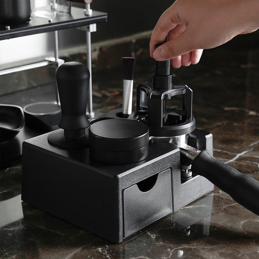 watchget Professional Espresso Tamping Station Multi-Purpose Barista Tool Holder Coffee Bar Organizer with 51/53/58mm Portafilter Compatibility Durable Space-Saving Station Accessories for Barista