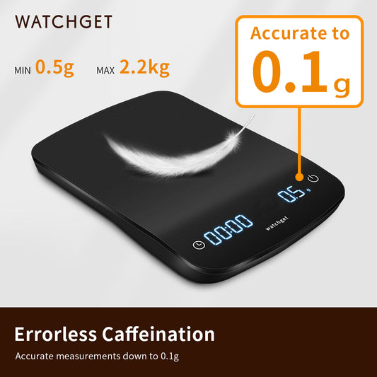 watchget Coffee Scale with Timer, 2200g/0.1g Accurate Espresso and Pour Over Coffee Digital Scale with Auto Timer, Portable Kitchen Scale, Black