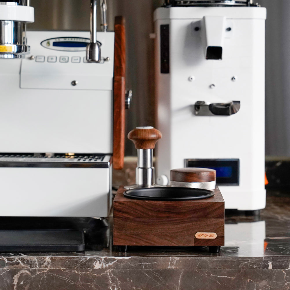 watchget Knock Box Wooden Knock Box with tamper station Espresso tamping station,Coffee Organizer Box Fit for Storage 51/54/58MM Tamper, Distributor Coffee Dump Bin Wood Espresso Accessories