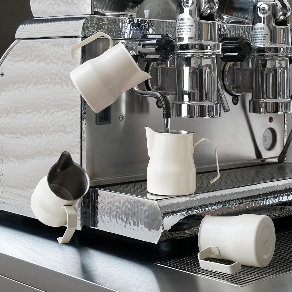 watchget Milk Frothing Pitcher 15oz/450ml Stainless Steel Frothing Pitcher Espresso Steaming Pitcher Milk Frother Cup Cappuccino Latte Art Coffee Machine Accessories Milk Jug, White
