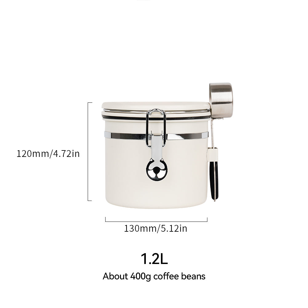 watchget Airtight Coffee Canister Coffee Bean Storage One Way Releasing Valve Container with Date Tracker and Scoop 1.2/1.5/1.8 Liter Stainless Steel Food Storage Container Canister, Creamy White