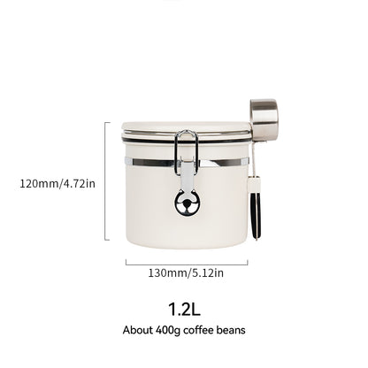 watchget Airtight Coffee Canister Coffee Bean Storage One Way Releasing Valve Container with Date Tracker and Scoop 1.2/1.5/1.8 Liter Stainless Steel Food Storage Container Canister, Creamy White