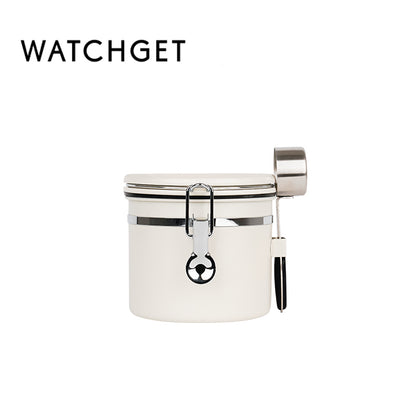 watchget Airtight Coffee Canister Coffee Bean Storage One Way Releasing Valve Container with Date Tracker and Scoop 1.2/1.5/1.8 Liter Stainless Steel Food Storage Container Canister, Creamy White