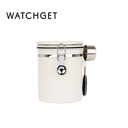 watchget Airtight Coffee Canister Coffee Bean Storage One Way Releasing Valve Container with Date Tracker and Scoop 1.2/1.5/1.8 Liter Stainless Steel Food Storage Container Canister, Creamy White