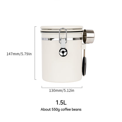 watchget Airtight Coffee Canister Coffee Bean Storage One Way Releasing Valve Container with Date Tracker and Scoop 1.2/1.5/1.8 Liter Stainless Steel Food Storage Container Canister, Creamy White