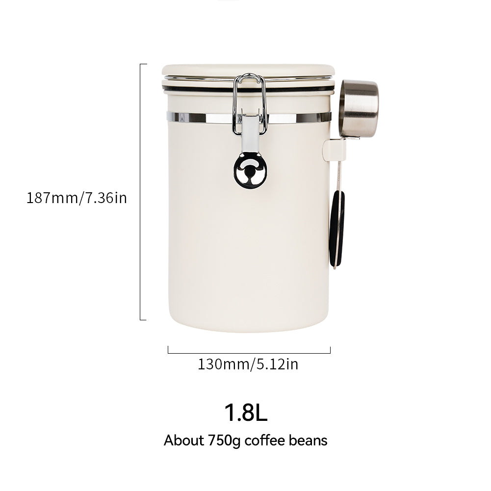 watchget Airtight Coffee Canister Coffee Bean Storage One Way Releasing Valve Container with Date Tracker and Scoop 1.2/1.5/1.8 Liter Stainless Steel Food Storage Container Canister, Creamy White