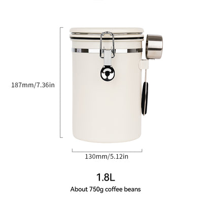watchget Airtight Coffee Canister Coffee Bean Storage One Way Releasing Valve Container with Date Tracker and Scoop 1.2/1.5/1.8 Liter Stainless Steel Food Storage Container Canister, Creamy White
