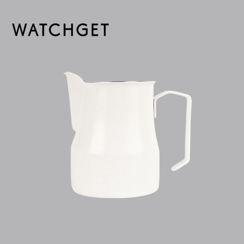 watchget Milk Frothing Pitcher 15oz/450ml Stainless Steel Frothing Pitcher Espresso Steaming Pitcher Milk Frother Cup Cappuccino Latte Art Coffee Machine Accessories Milk Jug, White