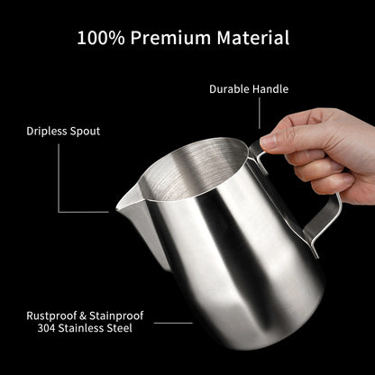 watchget Milk Frothing Pitcher 15oz/450ml Stainless Steel Frothing Pitcher Espresso Steaming Pitcher Milk Frother Cup Cappuccino Latte Art Coffee Machine Accessories Milk Jug