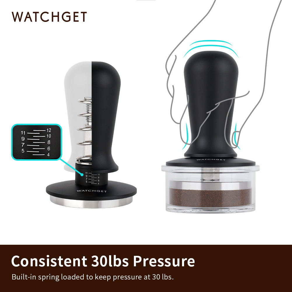 watchget 58mm Espresso Coffee Tamper 30lbs Double Spring Loaded Tamper Barista Calibrated Coffee Tamper Fits 58mm Portafilter Espresso Machine Anodized Aluminum Handle and Stainless Steel Flat Base