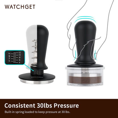 watchget 58mm Espresso Coffee Tamper 30lbs Double Spring Loaded Tamper Barista Calibrated Coffee Tamper Fits 58mm Portafilter Espresso Machine Anodized Aluminum Handle and Stainless Steel Flat Base