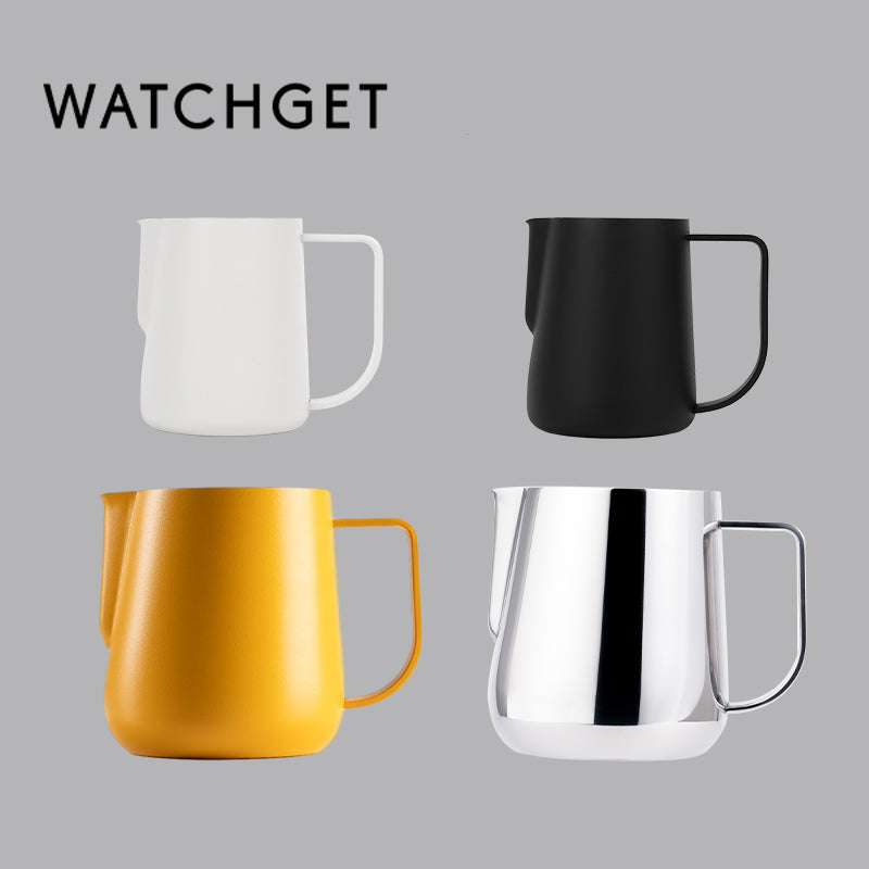 watchget Milk Frothing Pitcher 250ml/8oz Stainless Steel Espresso Steaming Pitcher Milk Coffee Cappuccino Latte Art Barista Steam Jug Espresso Frother Cup, Silver