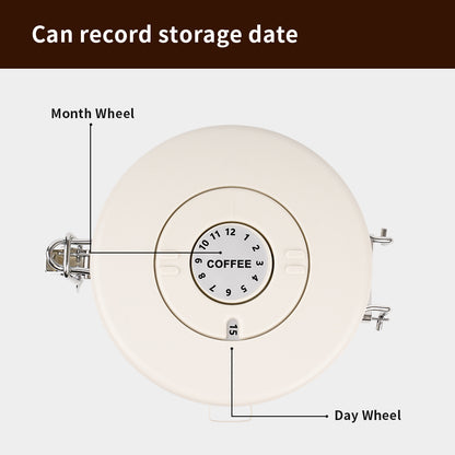 watchget Airtight Coffee Canister Coffee Bean Storage One Way Releasing Valve Container with Date Tracker and Scoop 1.2/1.5/1.8 Liter Stainless Steel Food Storage Container Canister, Creamy White
