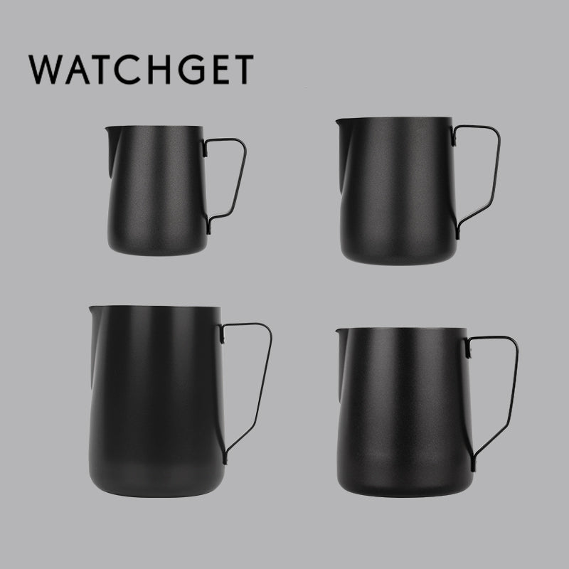 watchget Milk Frothing Pitcher 350ml/600ml/900ml/1500ml (12oz/20oz/32oz/52oz) - Stainless Steel Espresso Steaming Pitcher for Cappuccino, Latte Art, Milk Jug Coffee Frother Cup, Black