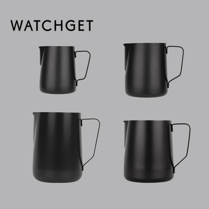 watchget Milk Frothing Pitcher 350ml/600ml/900ml/1500ml (12oz/20oz/32oz/52oz) - Stainless Steel Espresso Steaming Pitcher for Cappuccino, Latte Art, Milk Jug Coffee Frother Cup, Black