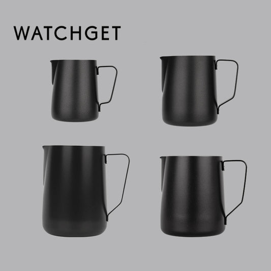 watchget Milk Frothing Pitcher 350ml/600ml/900ml/1500ml (12oz/20oz/32oz/52oz) - Stainless Steel Espresso Steaming Pitcher for Cappuccino, Latte Art, Milk Jug Coffee Frother Cup, Black