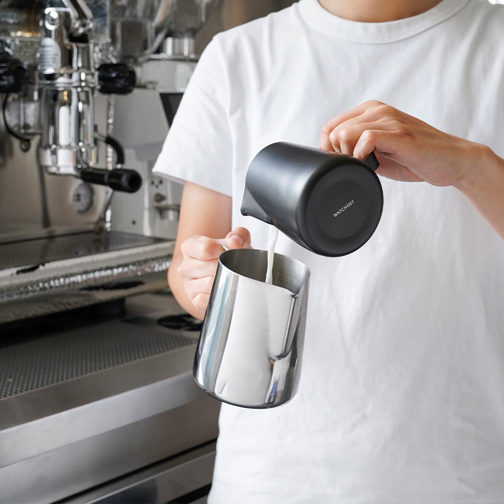 watchget Milk Frothing Pitcher 350ml/600ml/900ml/1500ml (12oz/20oz/32oz/52oz) - Stainless Steel Espresso Steaming Pitcher for Cappuccino, Latte Art, Milk Jug Coffee Frother Cup, Black