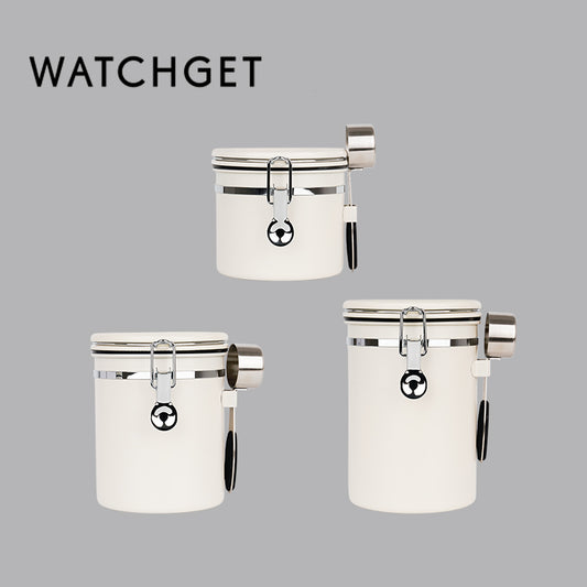 watchget Airtight Coffee Canister Coffee Bean Storage One Way Releasing Valve Container with Date Tracker and Scoop 1.2/1.5/1.8 Liter Stainless Steel Food Storage Container Canister, Creamy White