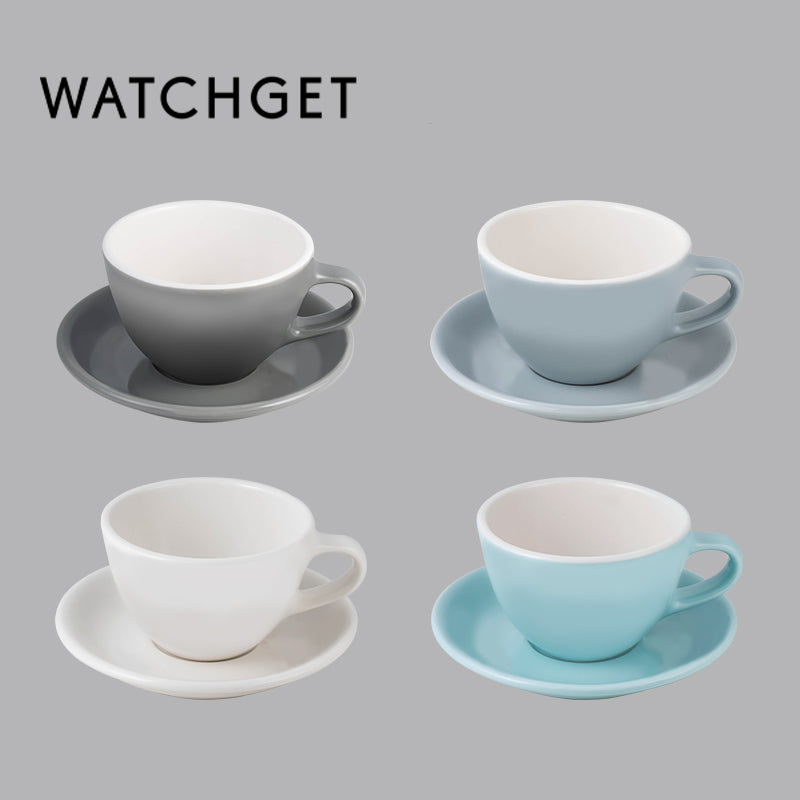 watchget Porcelain Latte Cup and Saucer - 9.5oz Ceramic Latte Art Mug for Cappuccino, Tea, Latte, Cafe Mocha