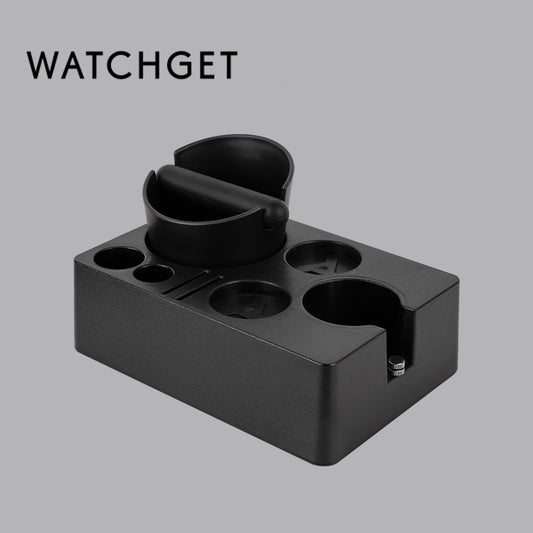 watchget All-in-One Espresso Station with Knock Box Tool Storage Compact 58mm Coffee Workspace Compatible with Tamper Distributor Portafilter Accessories Space-Saving Durable Plastic Base