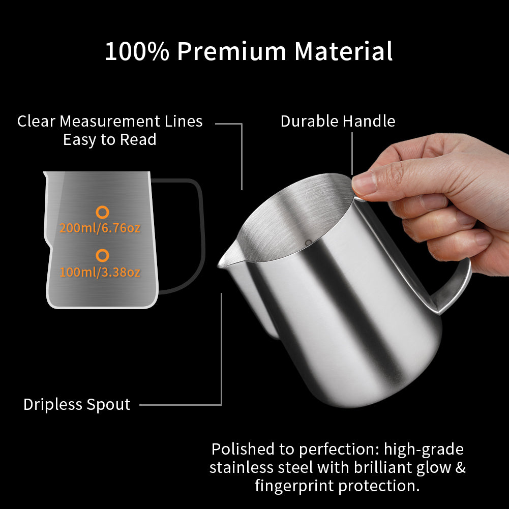 watchget Milk Frothing Pitcher 250ml/8oz Stainless Steel Espresso Steaming Pitcher Milk Coffee Cappuccino Latte Art Barista Steam Jug Espresso Frother Cup, Silver