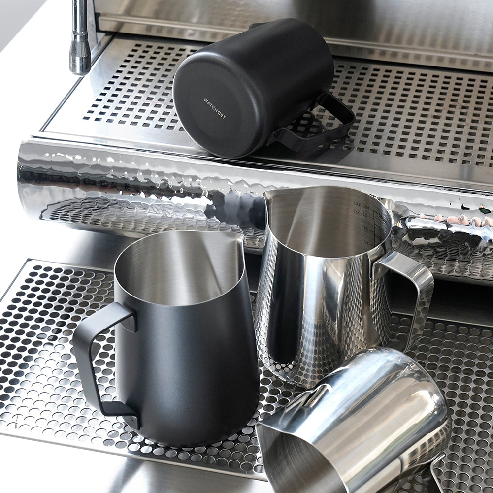 watchget Milk Frothing Pitcher 350ml/600ml/900ml/1500ml (12oz/20oz/32oz/52oz) - Stainless Steel Espresso Steaming Pitcher for Cappuccino, Latte Art, Milk Jug Coffee Frother Cup, Black