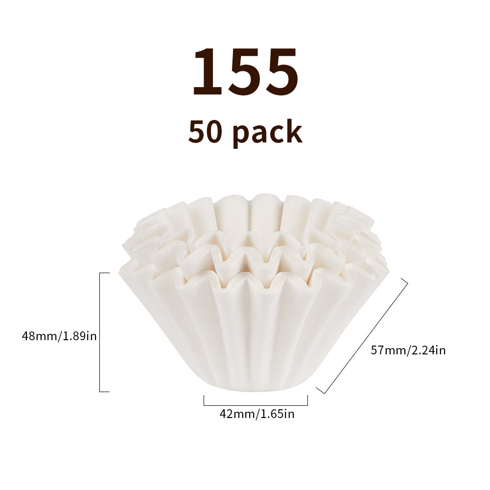 watchget 1-2Cup Coffee Wave Paper Filter 50 Count Disposable Basket Coffee Filter Paper Compatible with Kalita Wave Dripper 155 Series, Single Serve Coffee Pot, Pour Over and Drip Coffee Makers