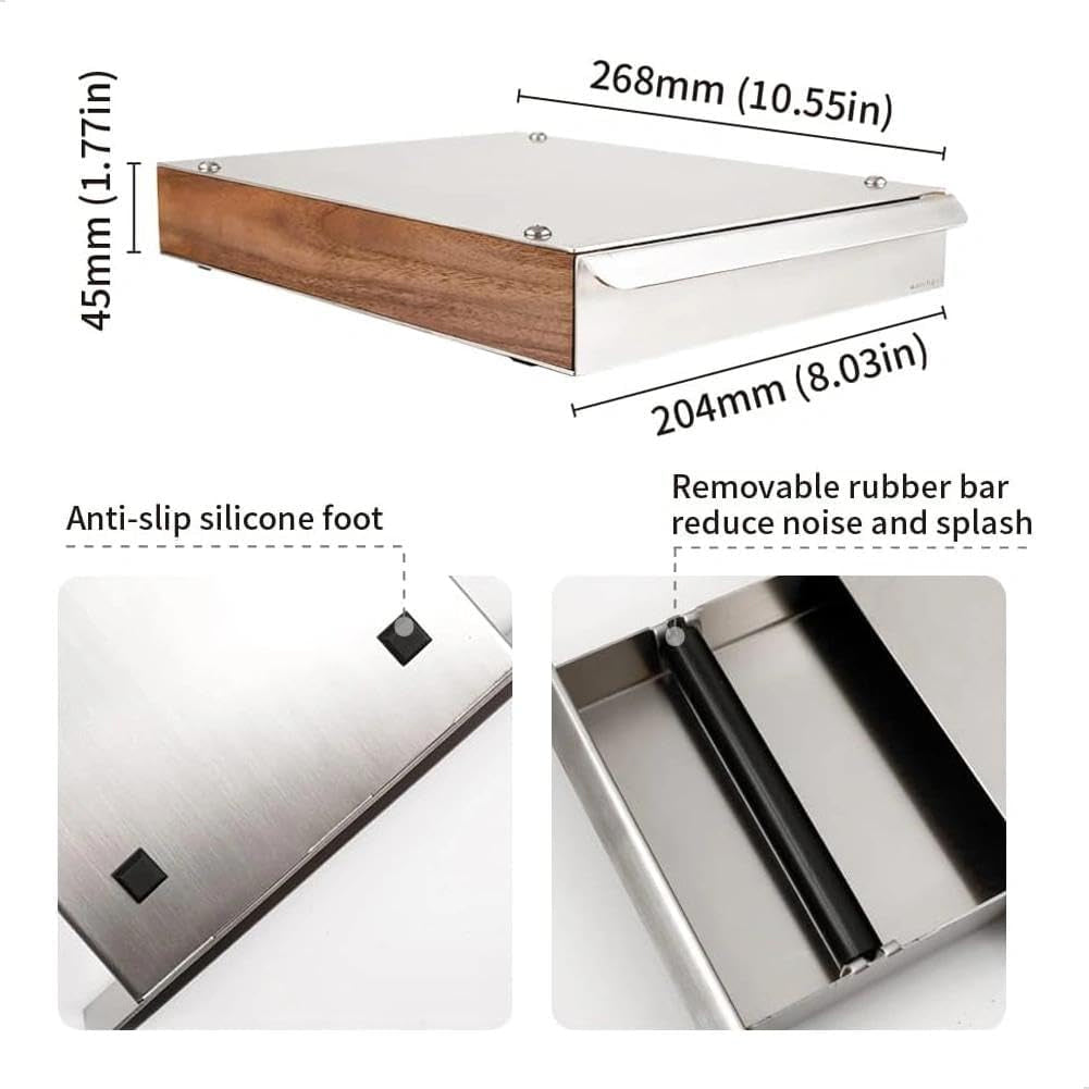 watchget Espresso Knock Box Drawer Stainless Steel Detachable Coffee Ground Knock Container with Removable Knock Bar and Non-Slip Base For Home, Office, Coffee Shop