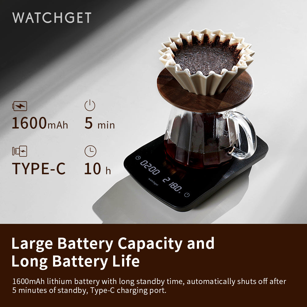 watchget Coffee Scale with Timer, 2200g/0.1g Accurate Espresso and Pour Over Coffee Digital Scale with Auto Timer, Portable Kitchen Scale, Black