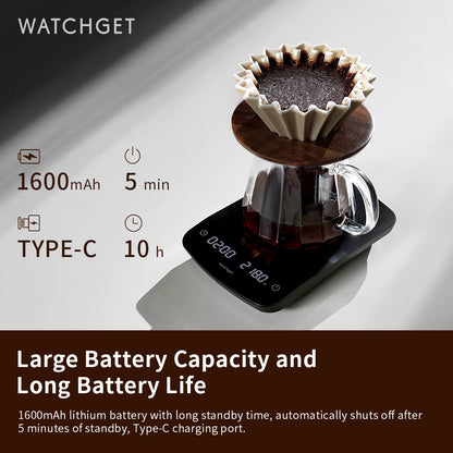 watchget Coffee Scale with Timer, 2200g/0.1g Accurate Espresso and Pour Over Coffee Digital Scale with Auto Timer, Portable Kitchen Scale, Black