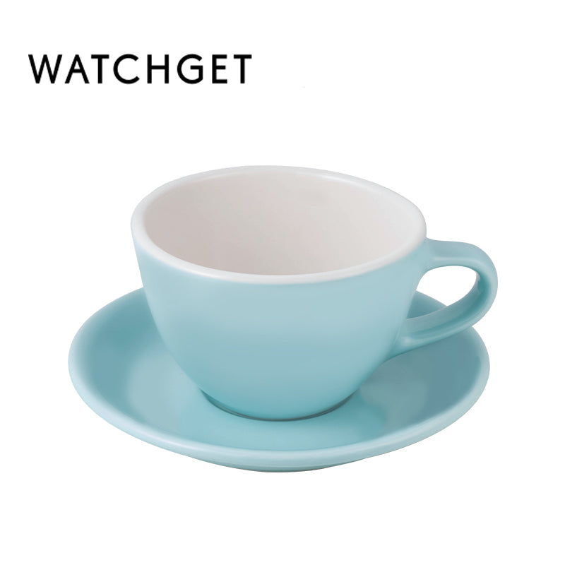 watchget Porcelain Latte Cup and Saucer - 9.5oz Ceramic Latte Art Mug for Cappuccino, Tea, Latte, Cafe Mocha