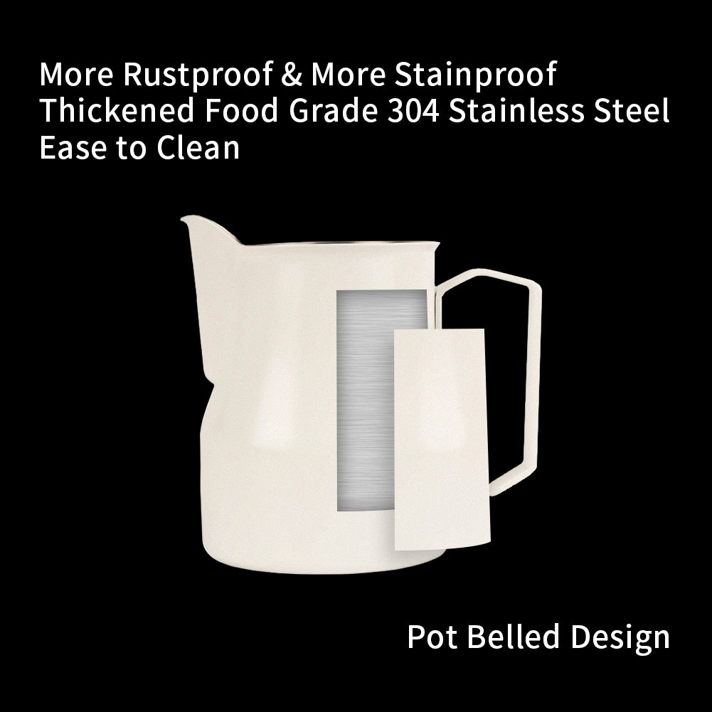 watchget Milk Frothing Pitcher 15oz/450ml Stainless Steel Frothing Pitcher Espresso Steaming Pitcher Milk Frother Cup Cappuccino Latte Art Coffee Machine Accessories Milk Jug, White