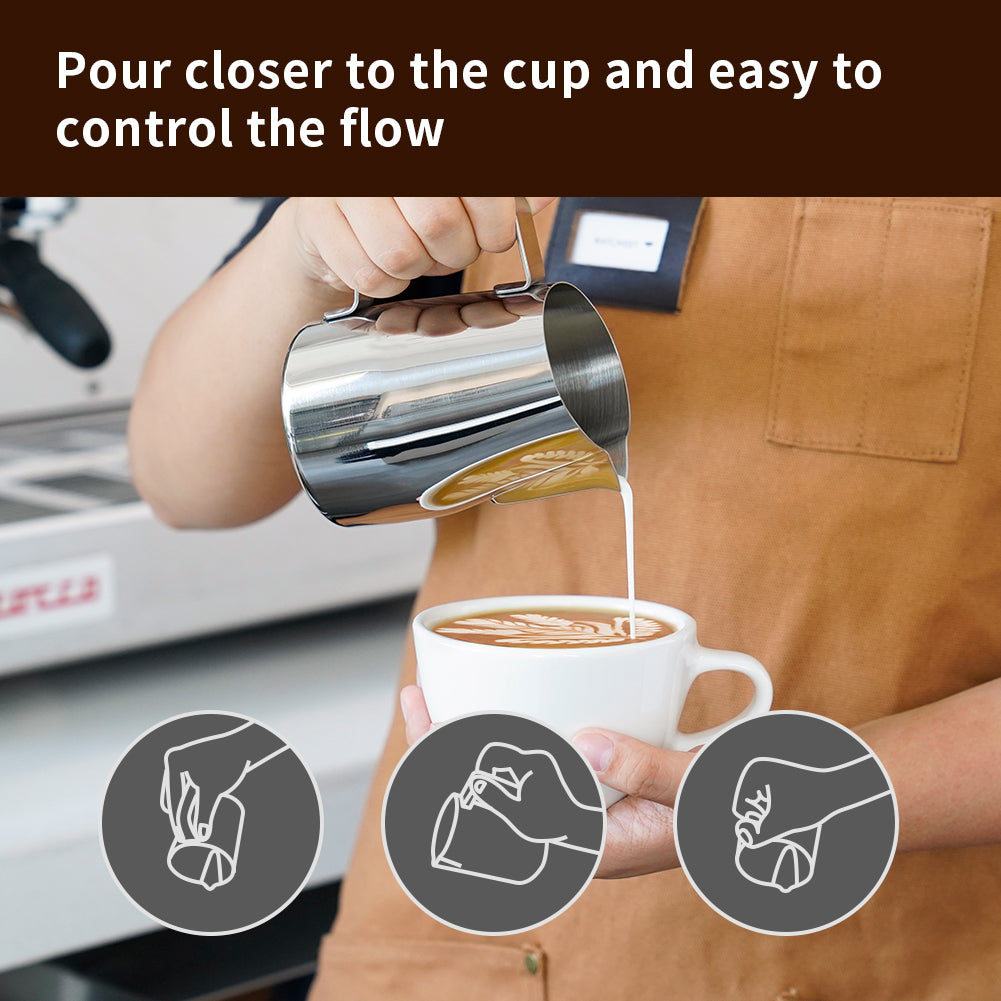 watchget Milk Frothing Pitcher 15oz/450ml Stainless Steel Frothing Pitcher Espresso Steaming Pitcher Milk Frother Cup Cappuccino Latte Art Coffee Machine Accessories Milk Jug