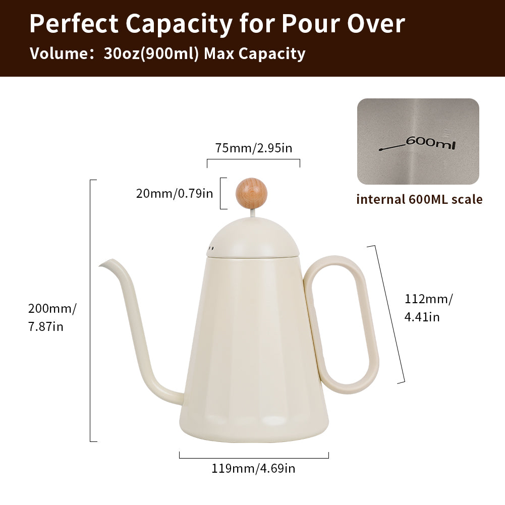 watchget Gooseneck Pot for Pour Over Coffee and Tea - 32oz/900ml Stainless Steel Teapot with Precise Spout and Heat-Resistant Handle, Scratch-Resistant, for Home and Cafe