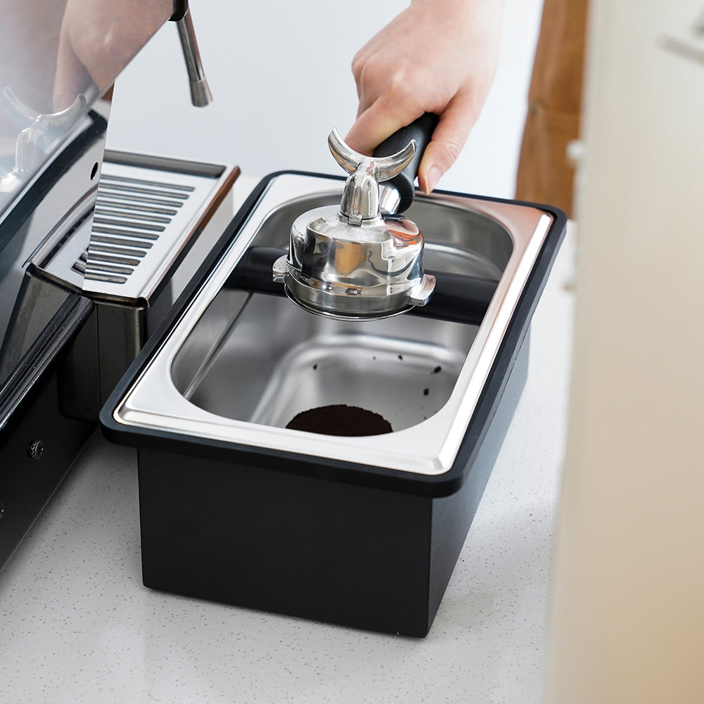 watchget Espresso Coffee Knock Box Durable Stainless Steel Dump Bin for Coffee Pucks Container with Removable Non-Slip Base Coffee Grounds Container for Home/Cafe