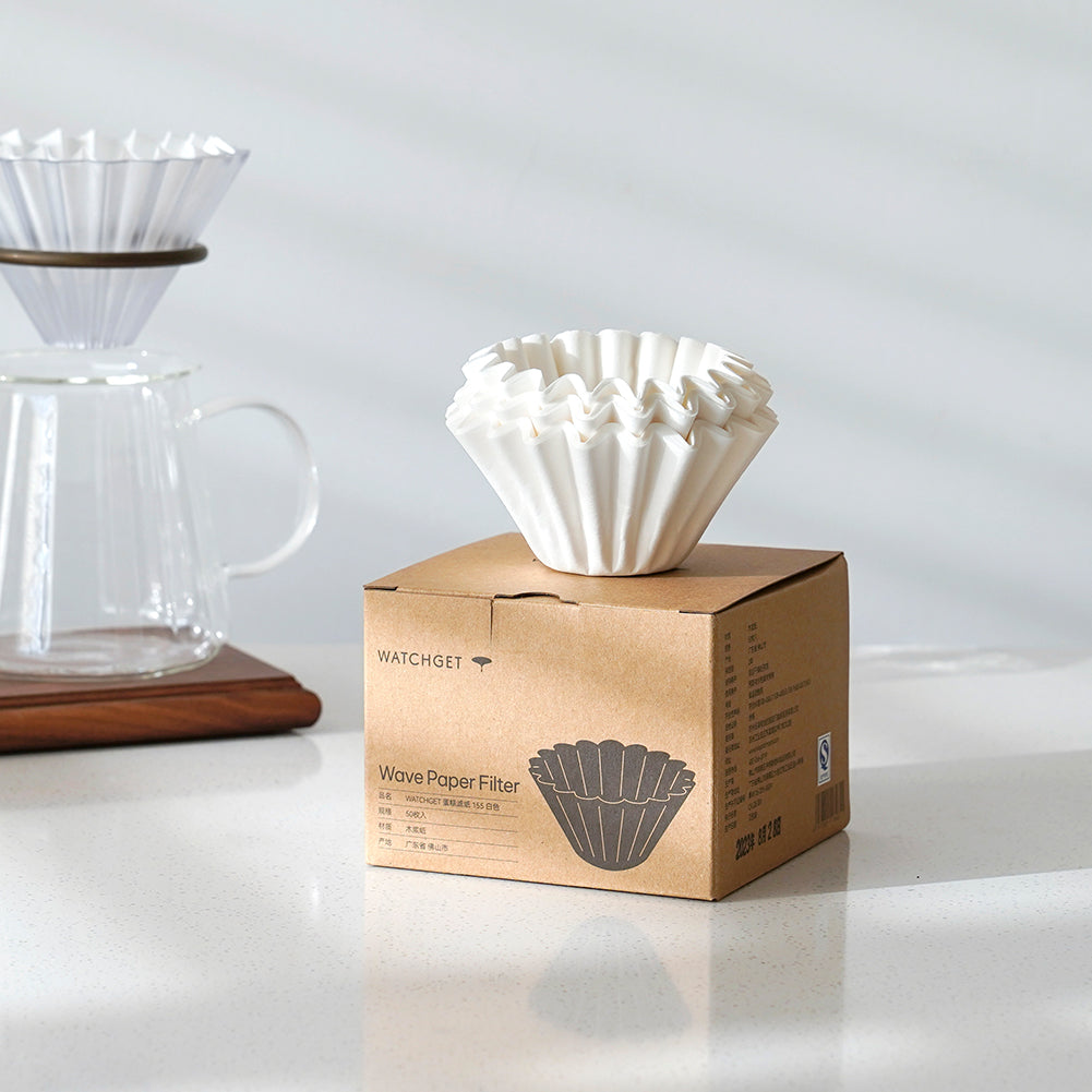 watchget 1-2Cup Coffee Wave Paper Filter 50 Count Disposable Basket Coffee Filter Paper Compatible with Kalita Wave Dripper 155 Series, Single Serve Coffee Pot, Pour Over and Drip Coffee Makers