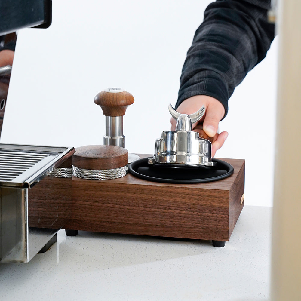 watchget Knock Box Wooden Knock Box with tamper station Espresso tamping station,Coffee Organizer Box Fit for Storage 51/54/58MM Tamper, Distributor Coffee Dump Bin Wood Espresso Accessories