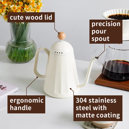 watchget Gooseneck Pot for Pour Over Coffee and Tea - 32oz/900ml Stainless Steel Teapot with Precise Spout and Heat-Resistant Handle, Scratch-Resistant, for Home and Cafe