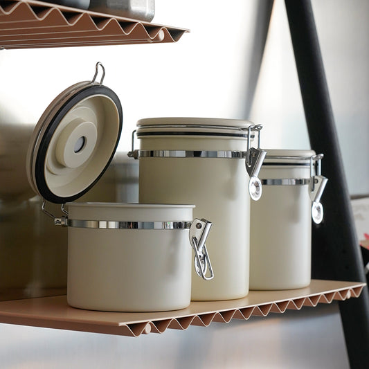 watchget Airtight Coffee Canister Coffee Bean Storage One Way Releasing Valve Container with Date Tracker and Scoop 1.2/1.5/1.8 Liter Stainless Steel Food Storage Container Canister, Creamy White