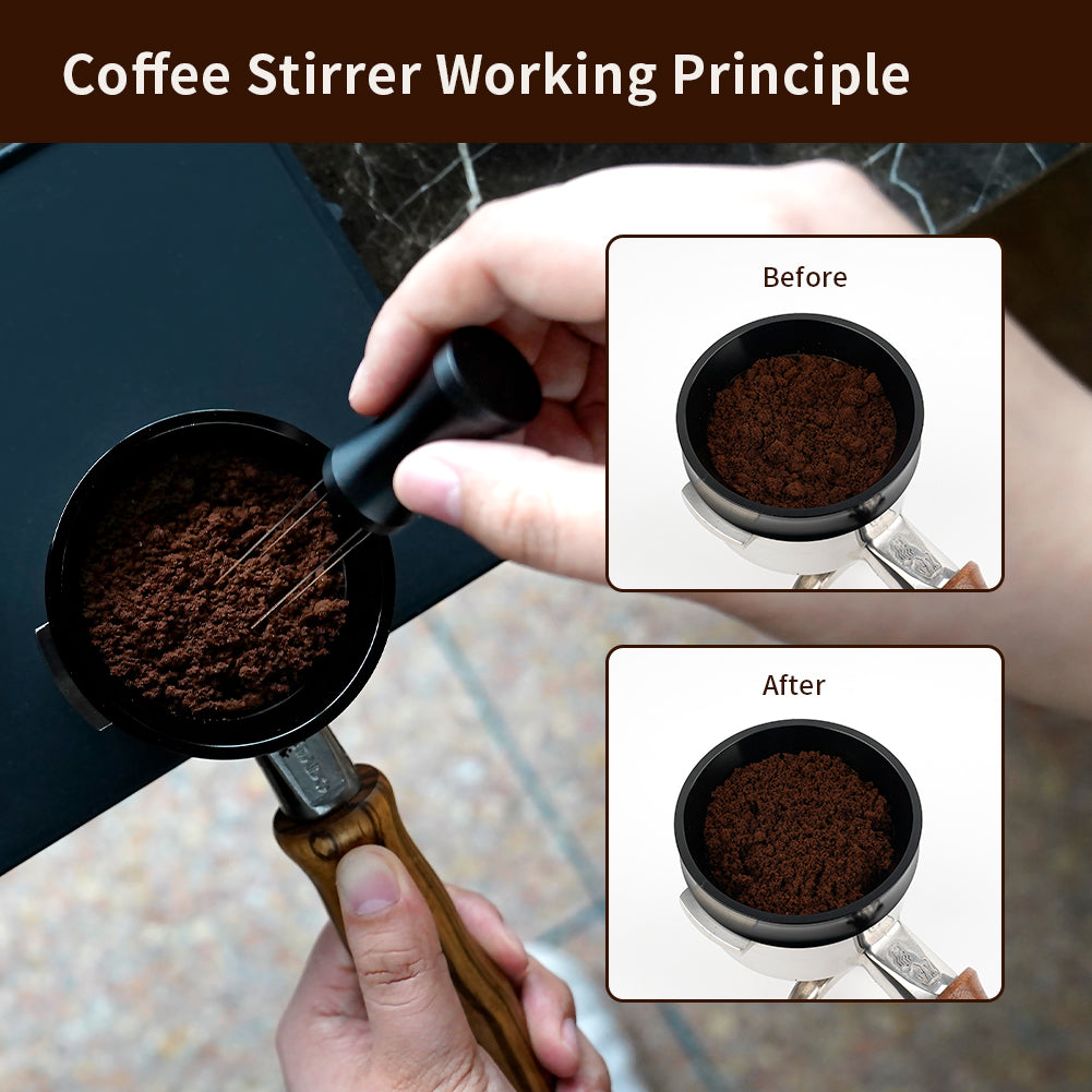 watchget WDT Espresso Distribution Tool with Magnetic Stand for Barista, Espresso Accessories with Stainless Steel 4 Needles 0.35mm with 4 Extra Needles, Black