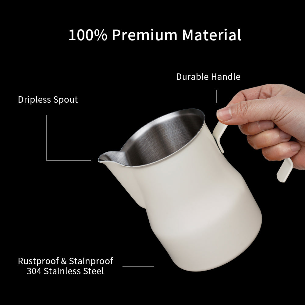 watchget Milk Frothing Pitcher 15oz/450ml Stainless Steel Frothing Pitcher Espresso Steaming Pitcher Milk Frother Cup Cappuccino Latte Art Coffee Machine Accessories Milk Jug, White