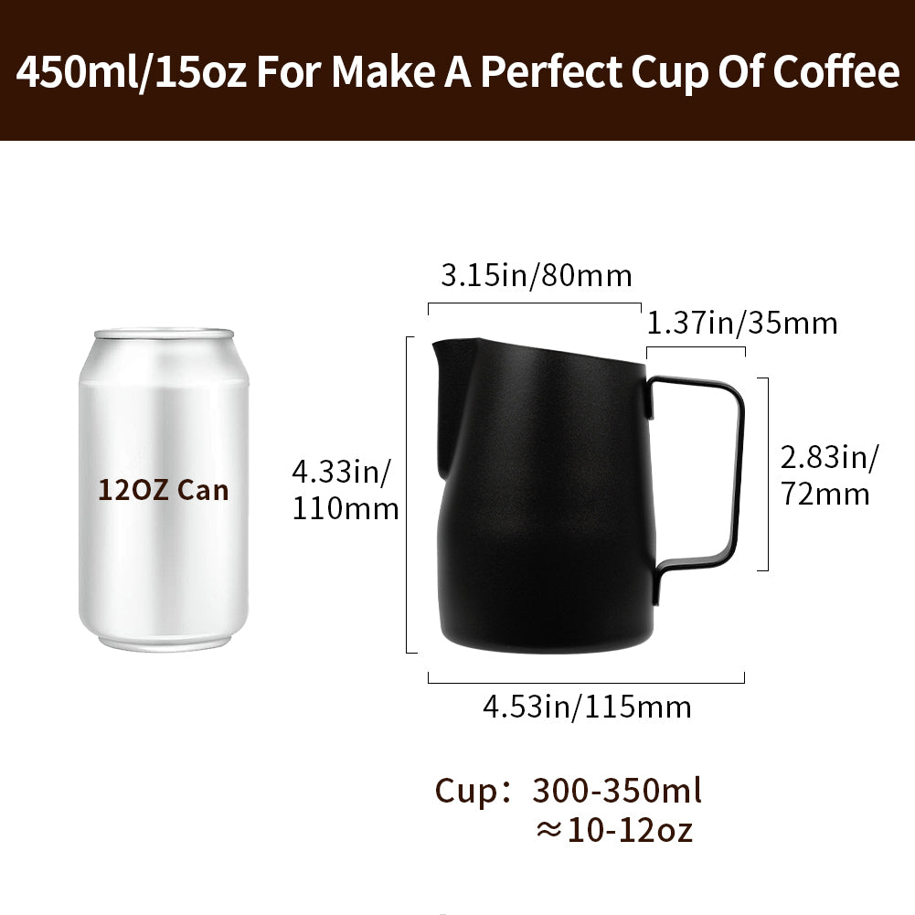 watchget Milk Frothing Pitcher 15oz/450ml Stainless Steel Frothing Pitcher Espresso Steaming Pitcher Milk Frother Cup Cappuccino Latte Art Coffee Machine Accessories Milk Jug
