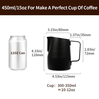 watchget Milk Frothing Pitcher 15oz/450ml Stainless Steel Frothing Pitcher Espresso Steaming Pitcher Milk Frother Cup Cappuccino Latte Art Coffee Machine Accessories Milk Jug