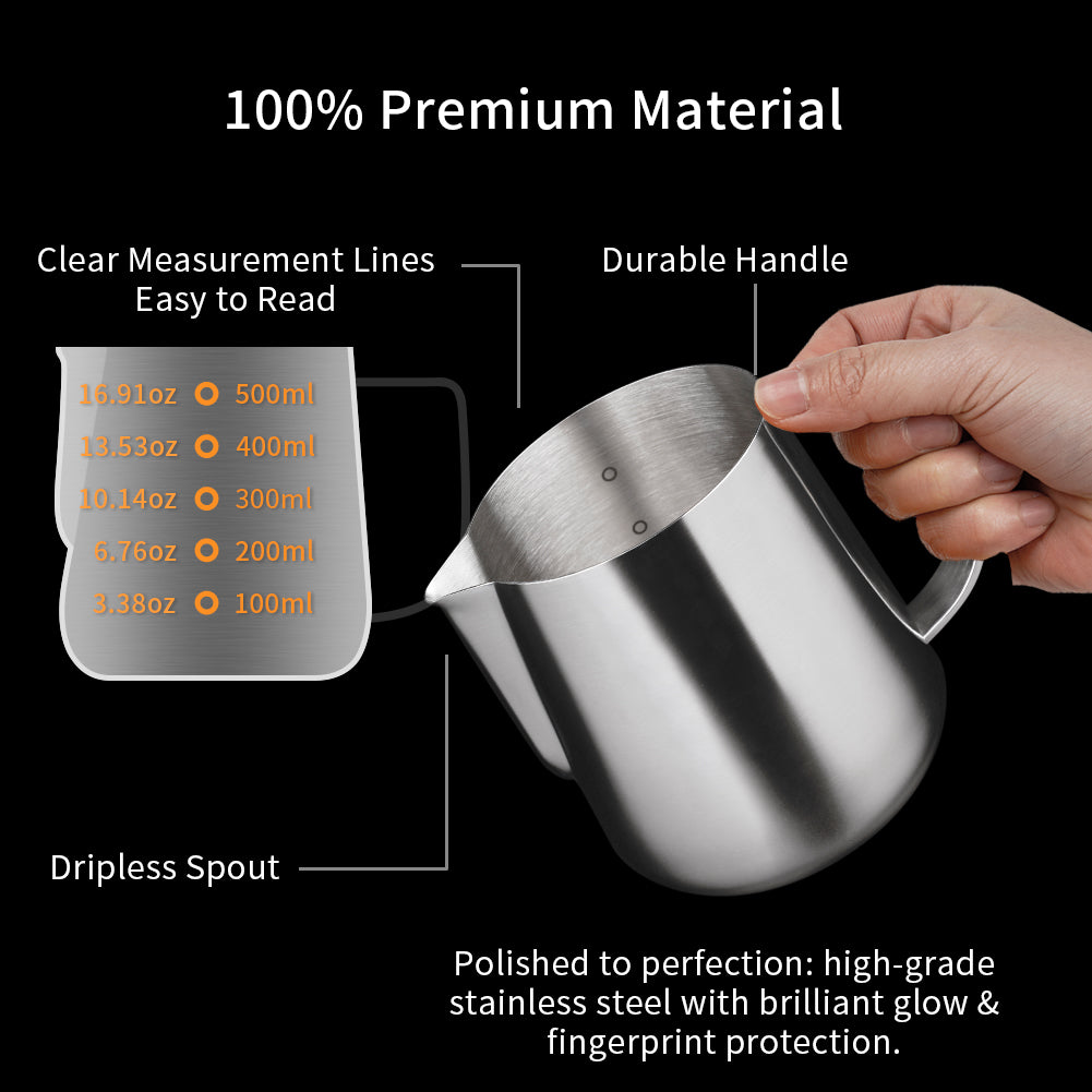 watchget Milk Frothing Pitcher 250ml/8oz Stainless Steel Espresso Steaming Pitcher Milk Coffee Cappuccino Latte Art Barista Steam Jug Espresso Frother Cup, Silver