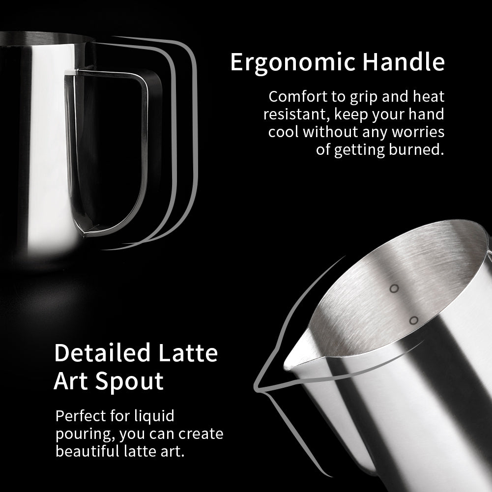 watchget Milk Frothing Pitcher 250ml/8oz Stainless Steel Espresso Steaming Pitcher Milk Coffee Cappuccino Latte Art Barista Steam Jug Espresso Frother Cup, Silver