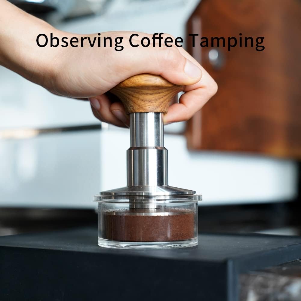58mm Espresso Tamping Clear Bowl Gravity Distributor Stand Espresso Tamper Holder Stand Seal for Observating Coffee Tamping and Distributing Barista Tool