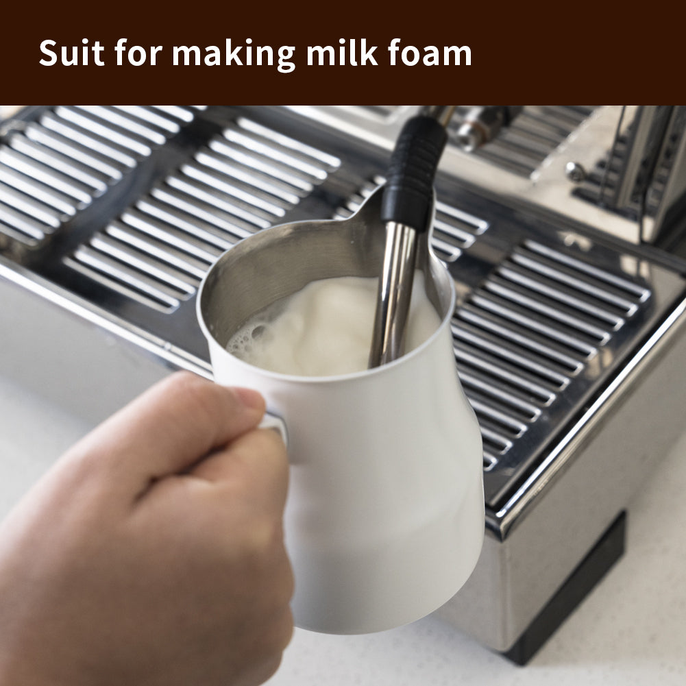 watchget Milk Frothing Pitcher 15oz/450ml Stainless Steel Frothing Pitcher Espresso Steaming Pitcher Milk Frother Cup Cappuccino Latte Art Coffee Machine Accessories Milk Jug, White