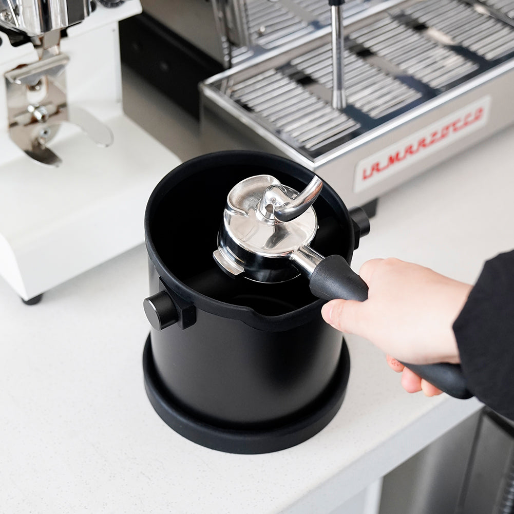 watchget Espresso Knock Box Stainless Steel Coffee Knock Box Large Capacity Non-slip Base Coffee Grounds Container Barista Tools Espresso Machine Accessories, Black