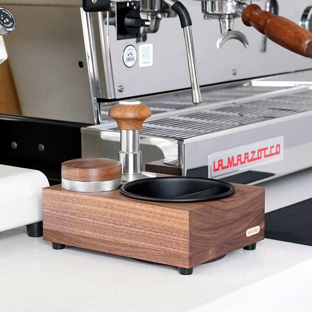watchget Knock Box Wooden Knock Box with tamper station Espresso tamping station,Coffee Organizer Box Fit for Storage 51/54/58MM Tamper, Distributor Coffee Dump Bin Wood Espresso Accessories