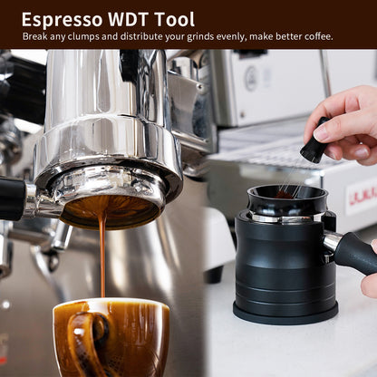 watchget WDT Espresso Distribution Tool with Magnetic Stand for Barista, Espresso Accessories with Stainless Steel 4 Needles 0.35mm with 4 Extra Needles, Black